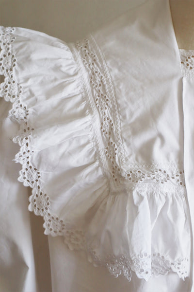1900s Frilled Sailor Collar White Cotton Blouse