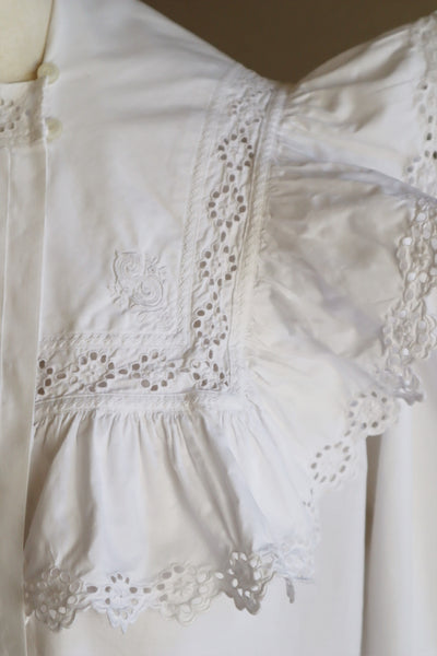 1900s Frilled Sailor Collar White Cotton Blouse