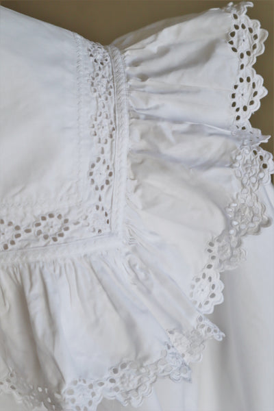 1900s Frilled Sailor Collar White Cotton Blouse
