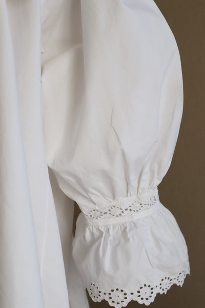 1900s Frilled Sailor Collar White Cotton Blouse