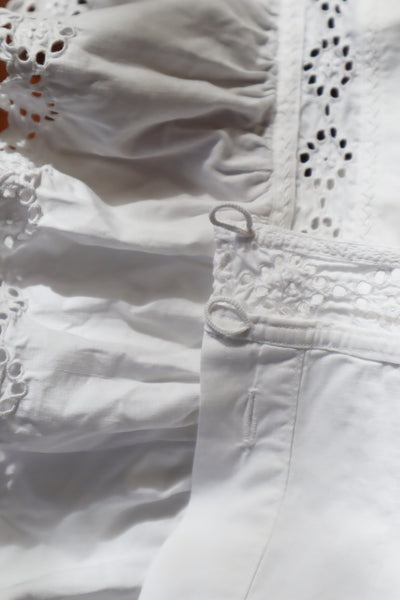1900s Frilled Sailor Collar White Cotton Blouse