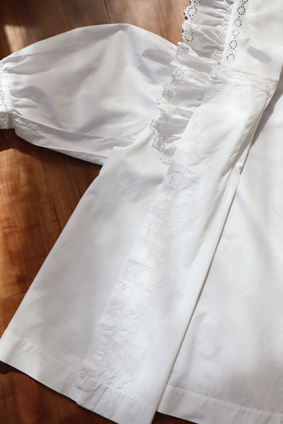 1900s Frilled Sailor Collar White Cotton Blouse