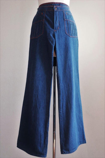 70s Orange Stitch Bell Bottom Denim Pants