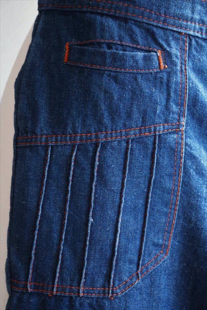 70s Orange Stitch Bell Bottom Denim Pants