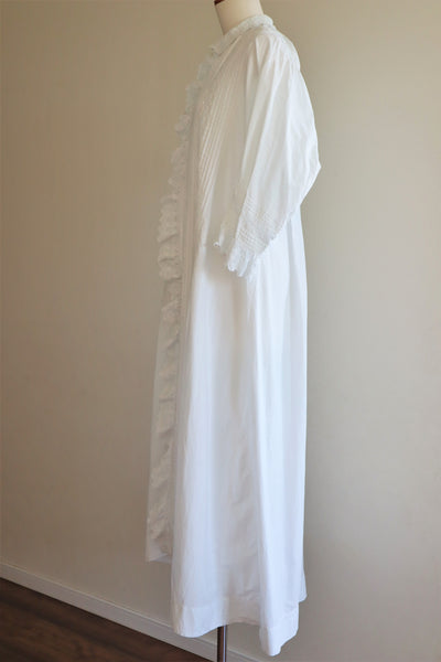 1900s Hand Embroidery Beautiful Tuck Design White Cotton Long Dress