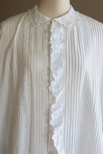 1900s Hand Embroidery Beautiful Tuck Design White Cotton Long Dress