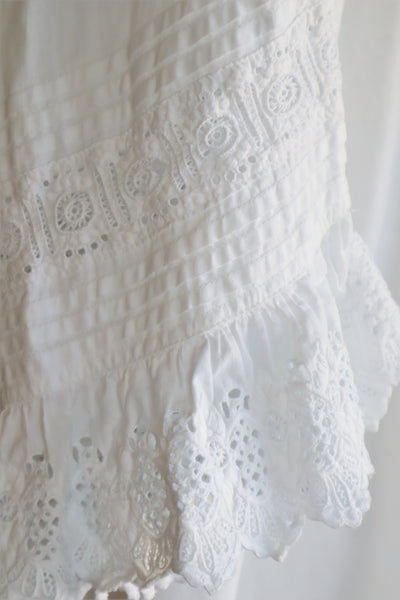 1900s Hand Embroidery Beautiful Tuck Design White Cotton Long Dress