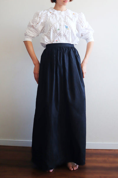 80s Embroidered Leg Of Mutton Puffy Sleeves Blouse