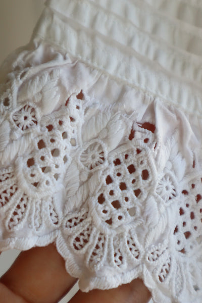 1900s Hand Embroidery Beautiful Tuck Design White Cotton Long Dress