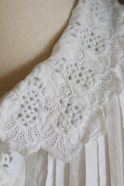 1900s Hand Embroidery Beautiful Tuck Design White Cotton Long Dress