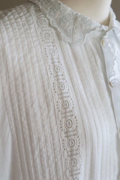 1900s Hand Embroidery Beautiful Tuck Design White Cotton Long Dress