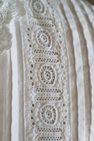 1900s Hand Embroidery Beautiful Tuck Design White Cotton Long Dress