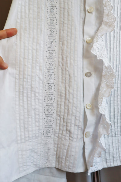 1900s Hand Embroidery Beautiful Tuck Design White Cotton Long Dress