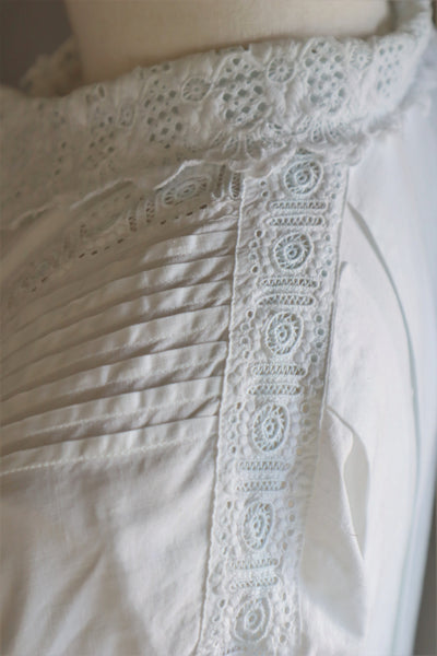 1900s Hand Embroidery Beautiful Tuck Design White Cotton Long Dress