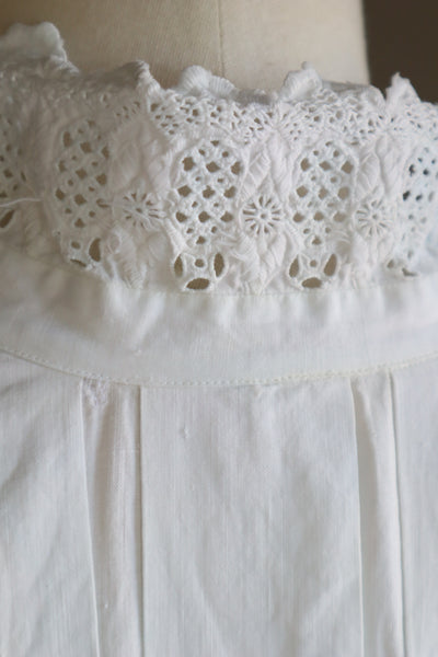 1900s Hand Embroidery Beautiful Tuck Design White Cotton Long Dress