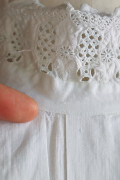 1900s Hand Embroidery Beautiful Tuck Design White Cotton Long Dress