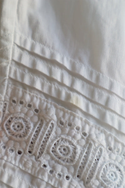 1900s Hand Embroidery Beautiful Tuck Design White Cotton Long Dress