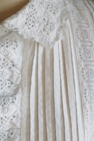 1900s Hand Embroidery Beautiful Tuck Design White Cotton Long Dress