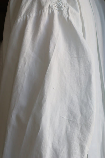 1900s Hand Embroidery Beautiful Tuck Design White Cotton Long Dress