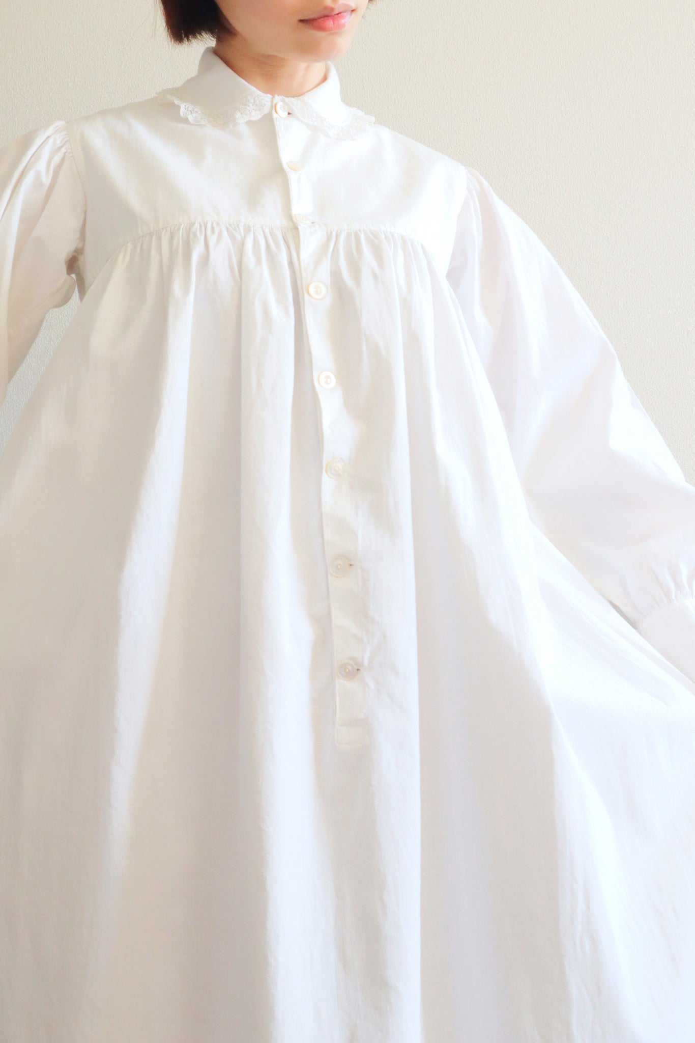 1900s Simple Milk Cotton Dress