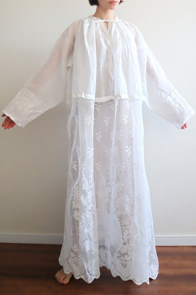 1900s Floral Lace Linen Church Dress