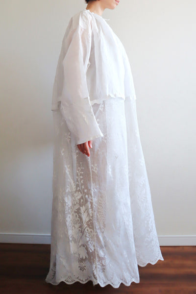 1900s Floral Lace Linen Church Dress