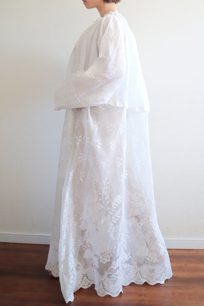 1900s Floral Lace Linen Church Dress