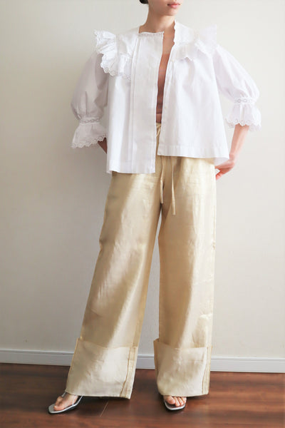 1900s Frilled Sailor Collar White Cotton Blouse