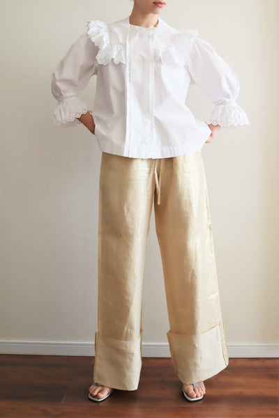 1900s Frilled Sailor Collar White Cotton Blouse