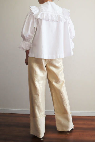 1900s Frilled Sailor Collar White Cotton Blouse