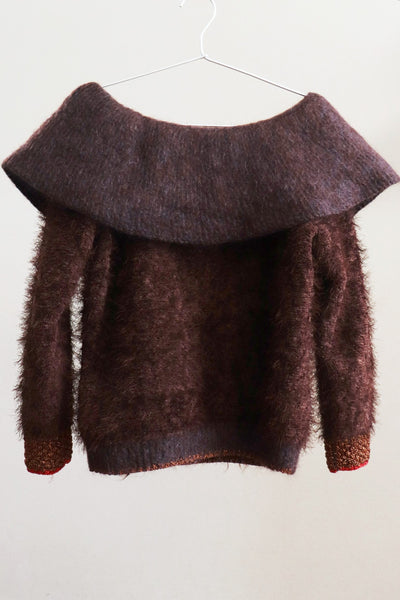 80s Handmade Mohair Sweater Grapes On Capelet Collar