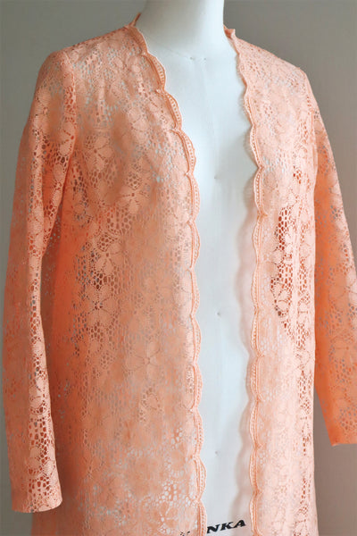 70s Coral Floral Lace Long Gown