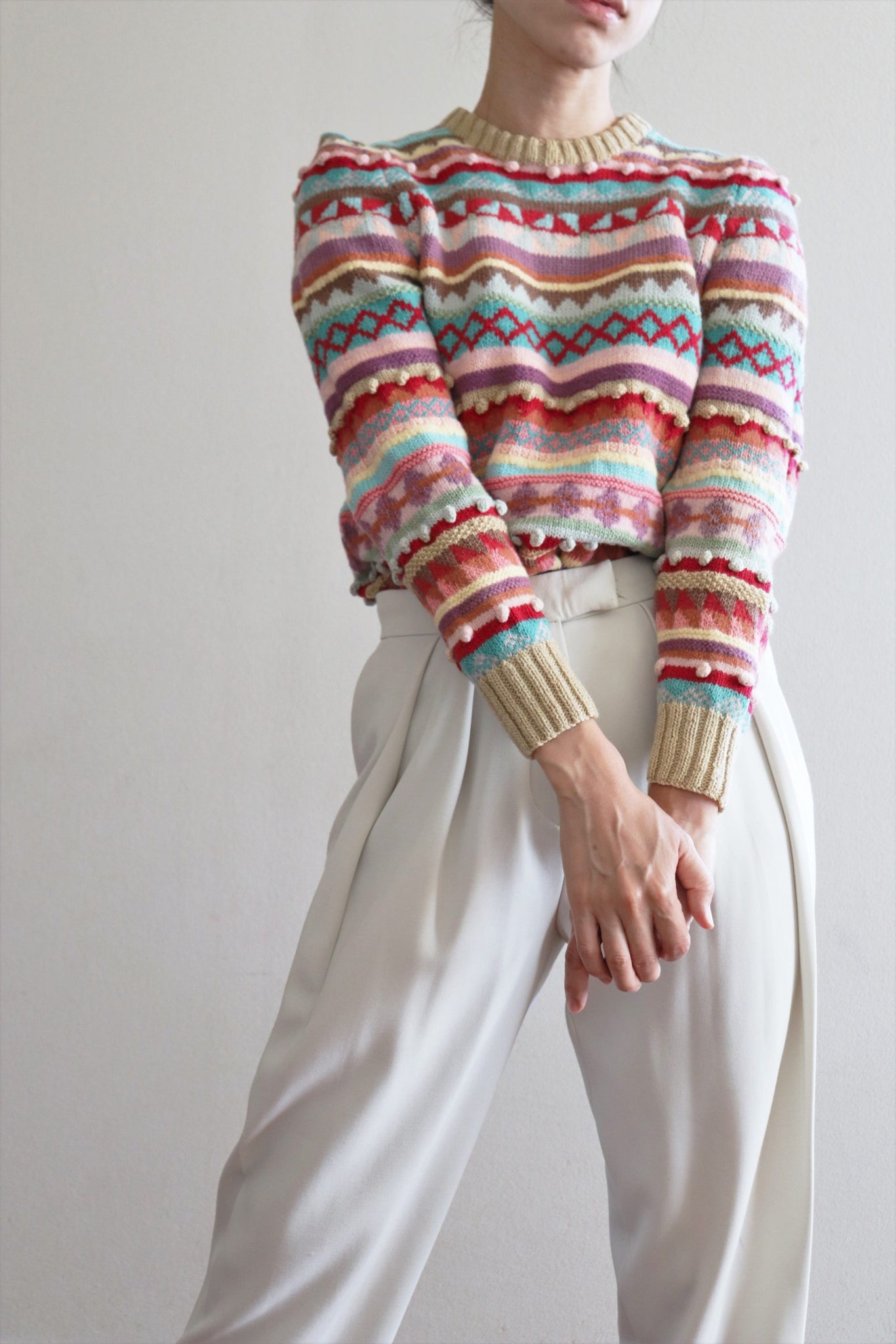 80s Multicolor Hand Knit Wool Sweater
