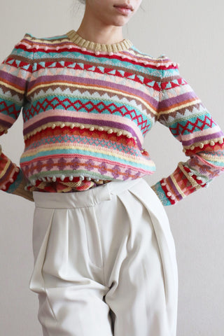 80s Multicolor Hand Knit Wool Sweater