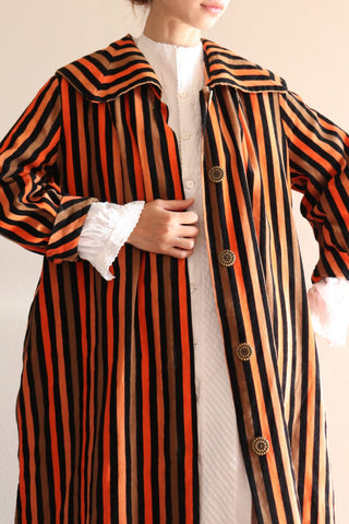 1950s Striped Corduroy Wide Sailor Collar Swing Coat