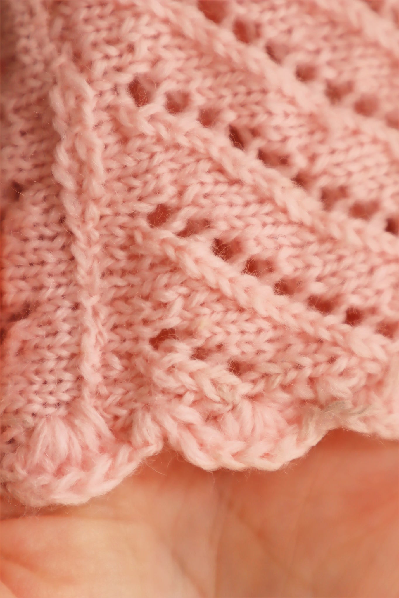 70s Wool Pink Crochet Cardigan