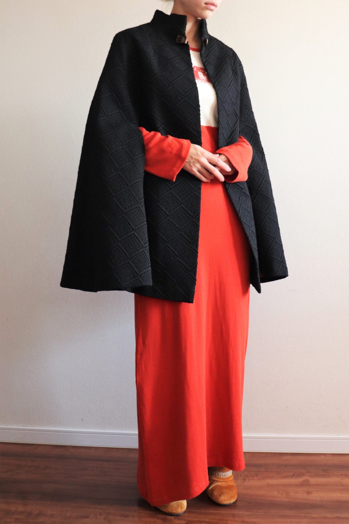Made In England 1950s Black Textured Wool Cape