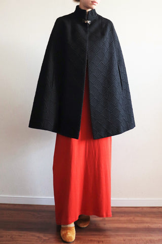 Made In England 1950s Black Textured Wool Cape