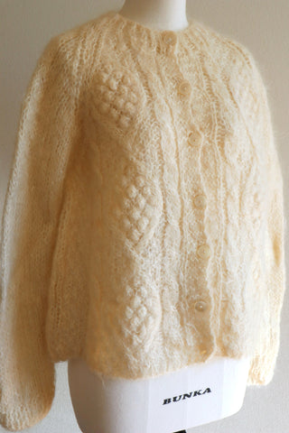 60s Off White Cable Mohair Cardigan