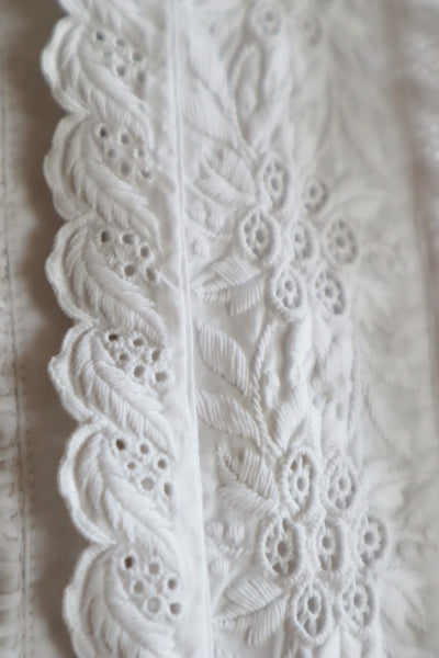 1900s Hand Embroidery Gather Design White Cotton Long Dress