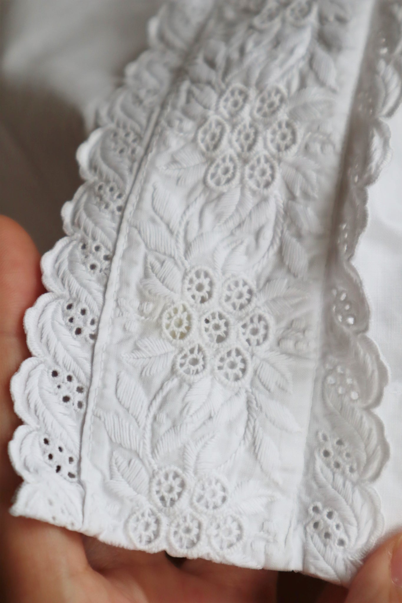 1900s Hand Embroidery Gather Design White Cotton Long Dress
