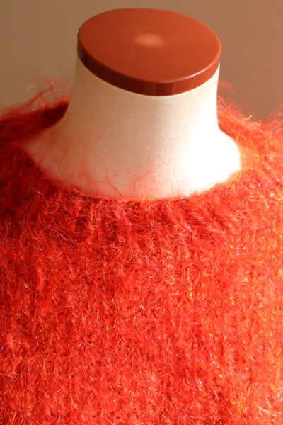 80s Hand Knit Orange Mohair Sweater