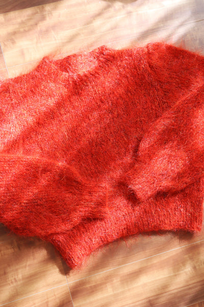 80s Hand Knit Orange Mohair Sweater