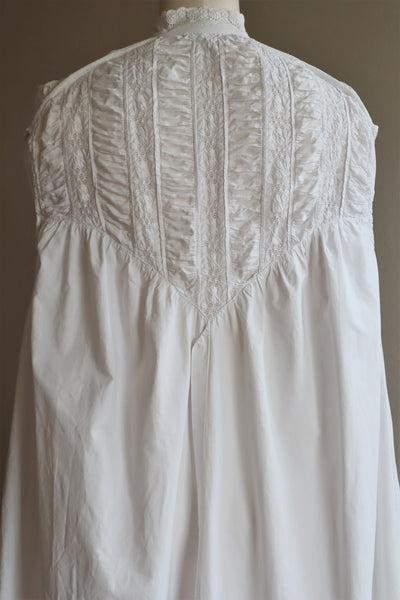 1900s Hand Embroidery Gather Design White Cotton Long Dress