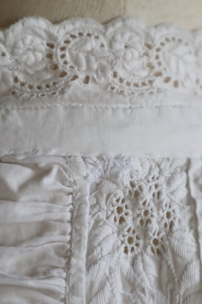 1900s Hand Embroidery Gather Design White Cotton Long Dress