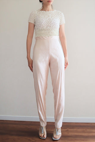 Vintage Pale Pink High Waist Tapered Silk Pants