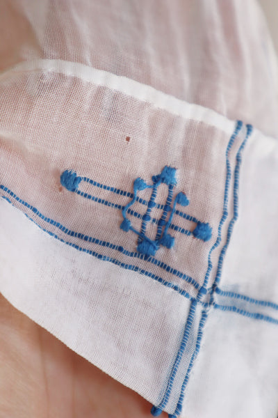 1910s Edwardian Antique Blouse Blue Embroidery