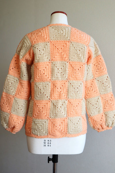 70s Hand Knit Crochet Cardigan