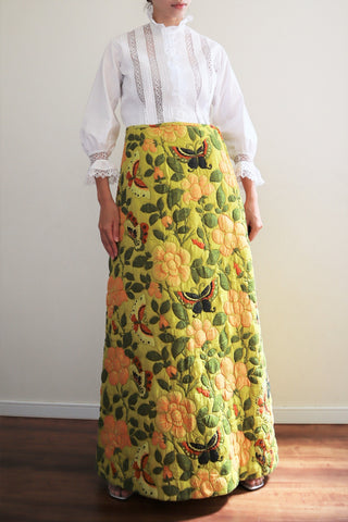 70s Floral Quilted Long Skirt