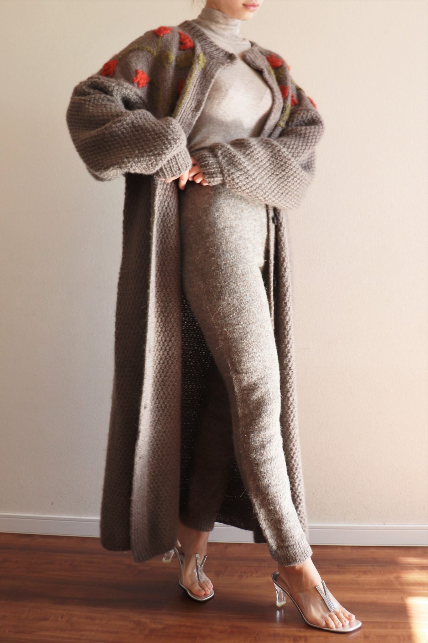 80s Hand Knit Mohair Wool Long Cardigan
